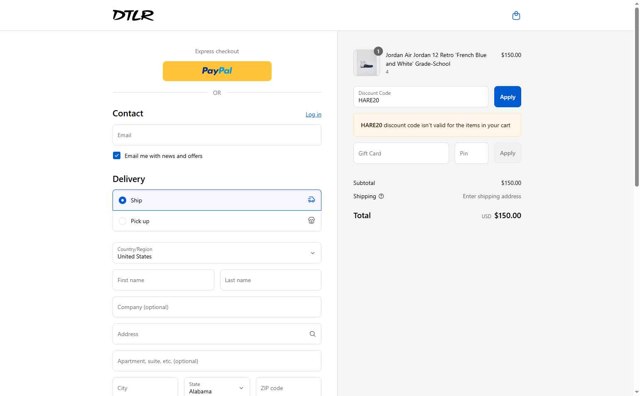 DTLR checkout page showing DTLR discount code box | Screenshot taken by SimplyCodes community member on Aug 18, 2025