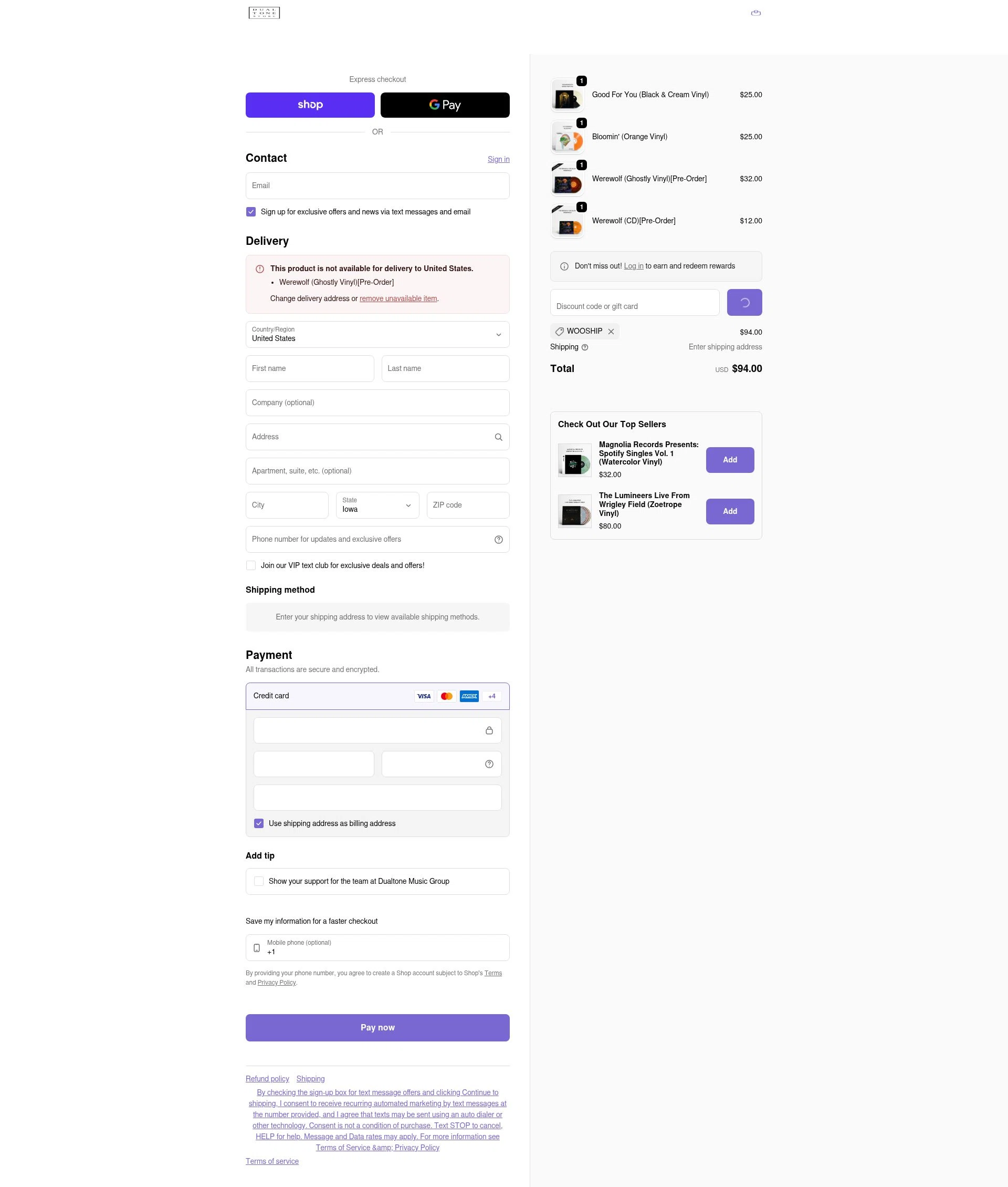 Dualtone Store checkout page showing Dualtone Store discount code box | Screenshot taken by SimplyCodes community member on Feb 4, 2026