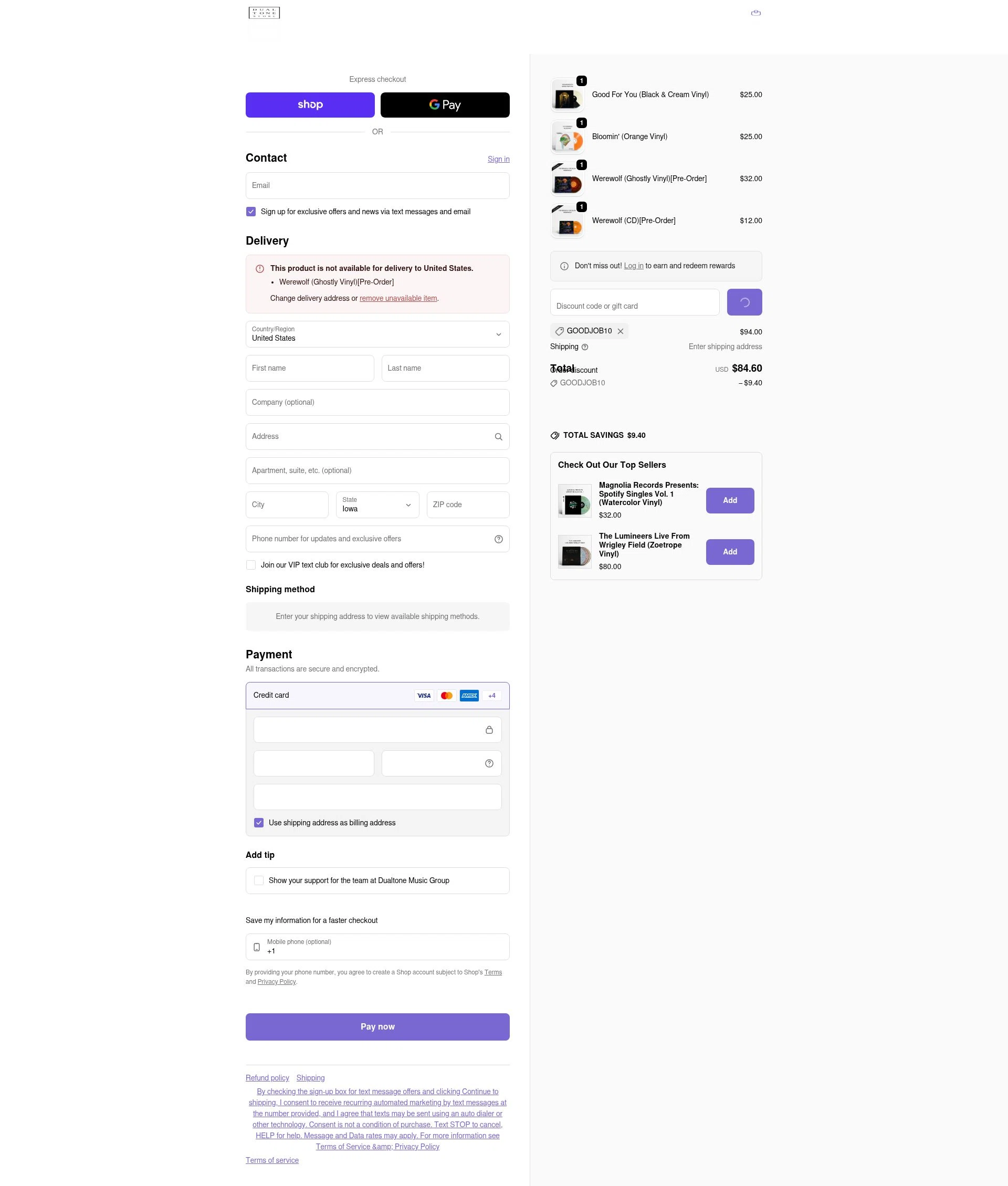Dualtone Store checkout page showing Dualtone Store discount code box | Screenshot taken by SimplyCodes community member on Feb 4, 2026