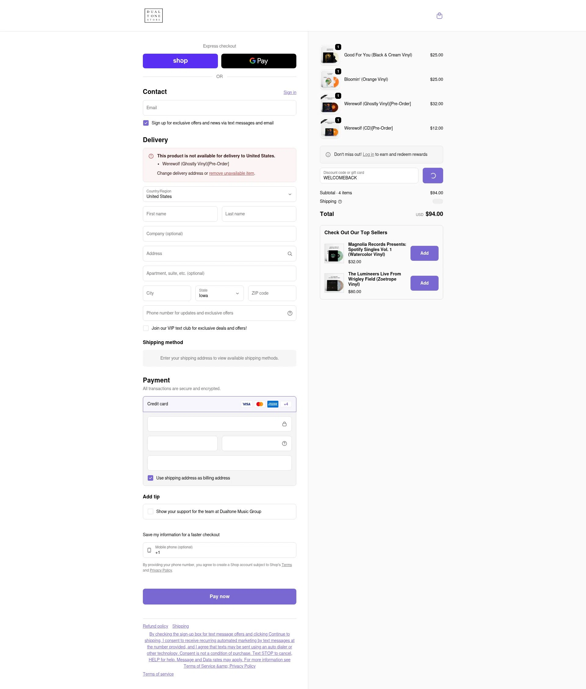 Dualtone Store checkout page showing Dualtone Store discount code box | Screenshot taken by SimplyCodes community member on Feb 4, 2026