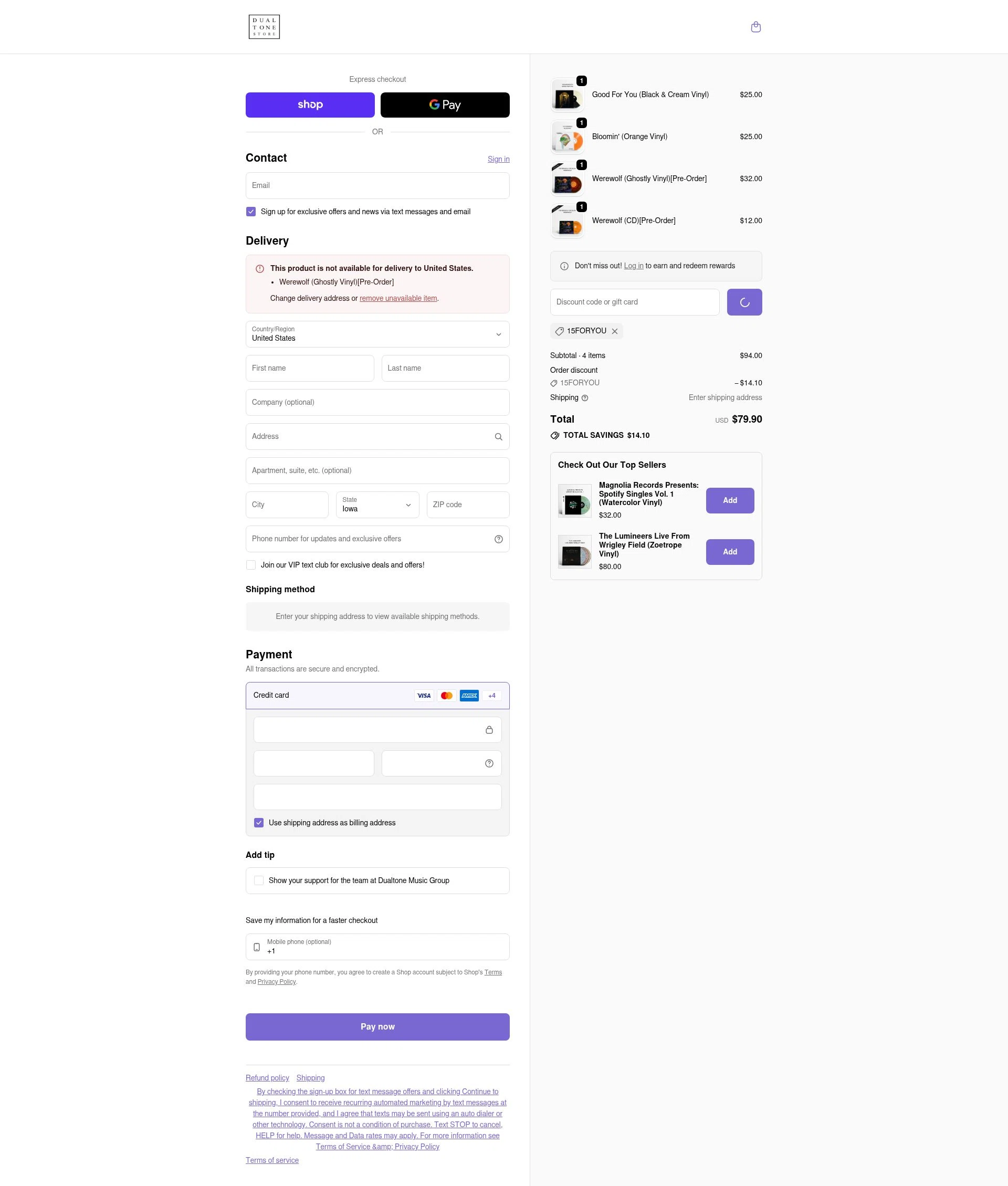 Dualtone Store checkout page showing Dualtone Store discount code box | Screenshot taken by SimplyCodes community member on Feb 4, 2026