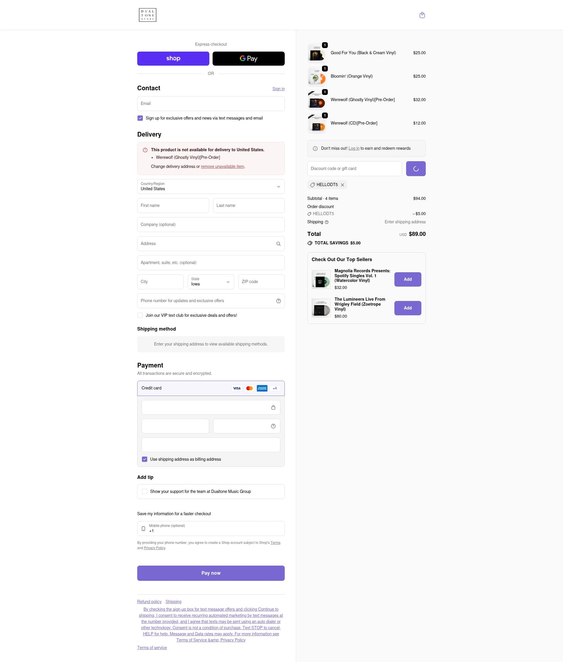 Dualtone Store checkout page showing Dualtone Store discount code box | Screenshot taken by SimplyCodes community member on Feb 4, 2026