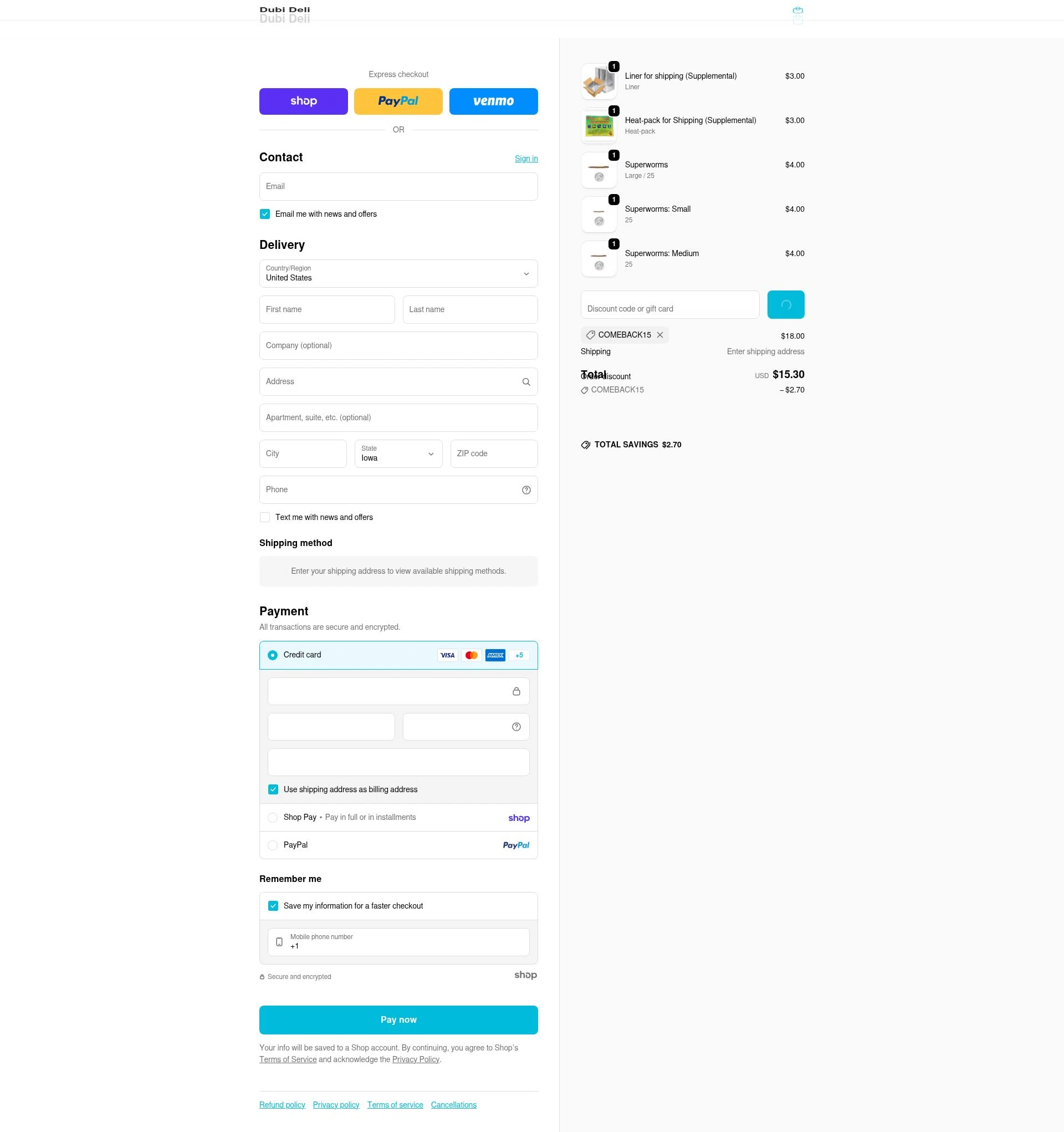 Dubi Deli checkout page showing Dubi Deli discount code box | Screenshot taken by SimplyCodes community member on Jan 27, 2026