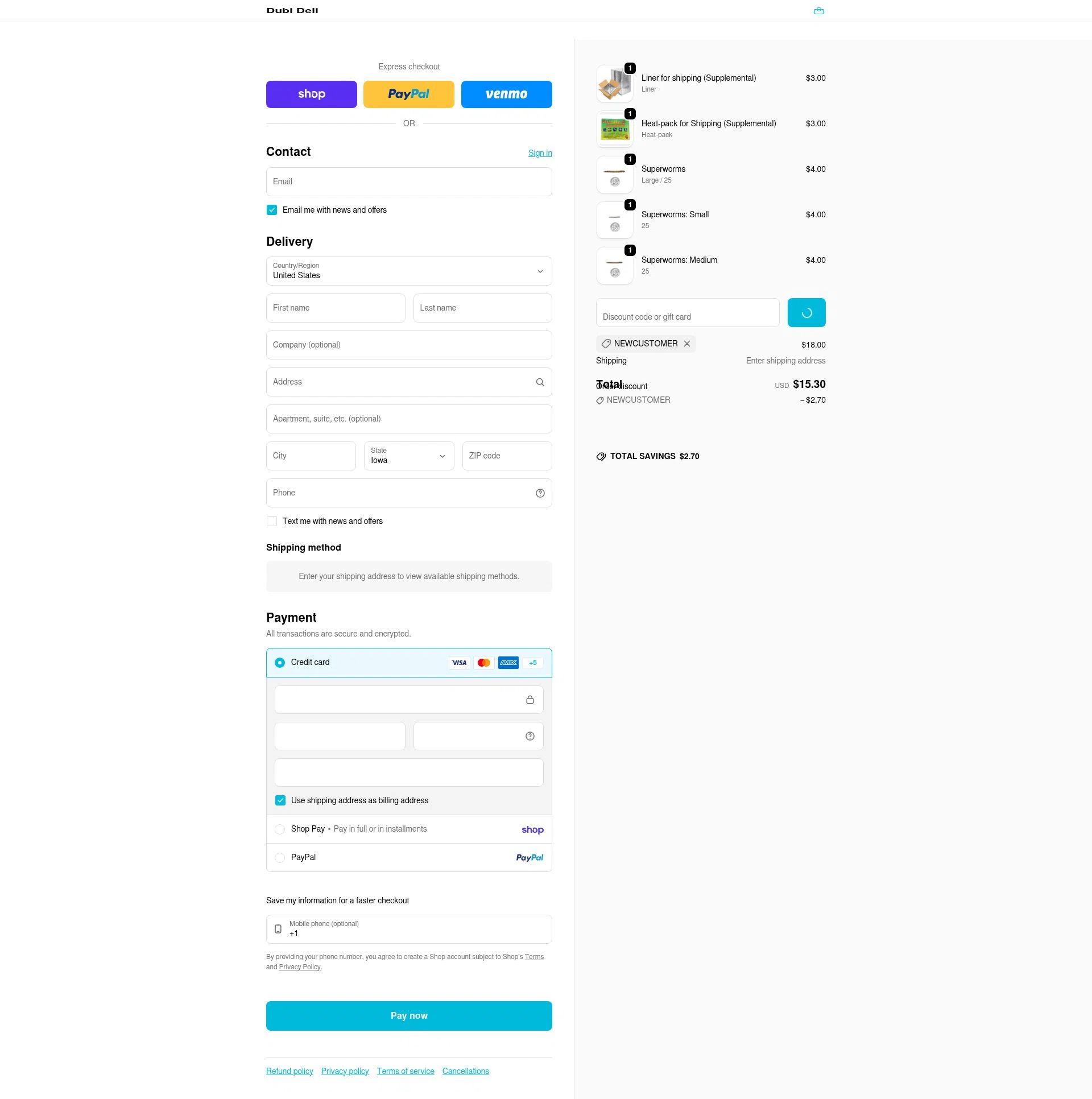 Dubi Deli checkout page showing Dubi Deli discount code box | Screenshot taken by SimplyCodes community member on Feb 5, 2026