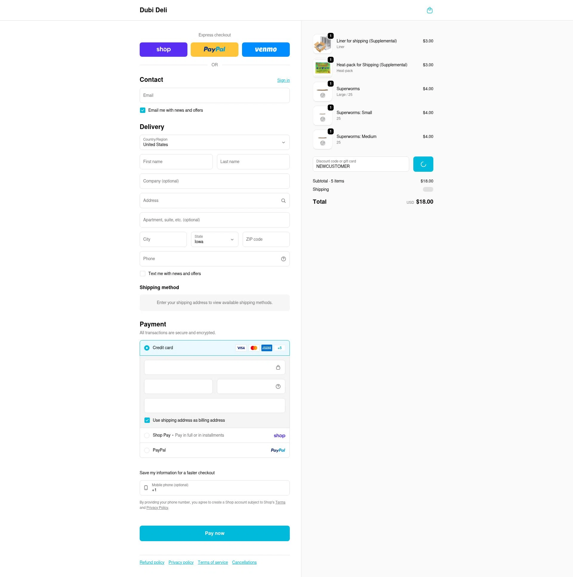 Dubi Deli checkout page showing Dubi Deli discount code box | Screenshot taken by SimplyCodes community member on Feb 1, 2026
