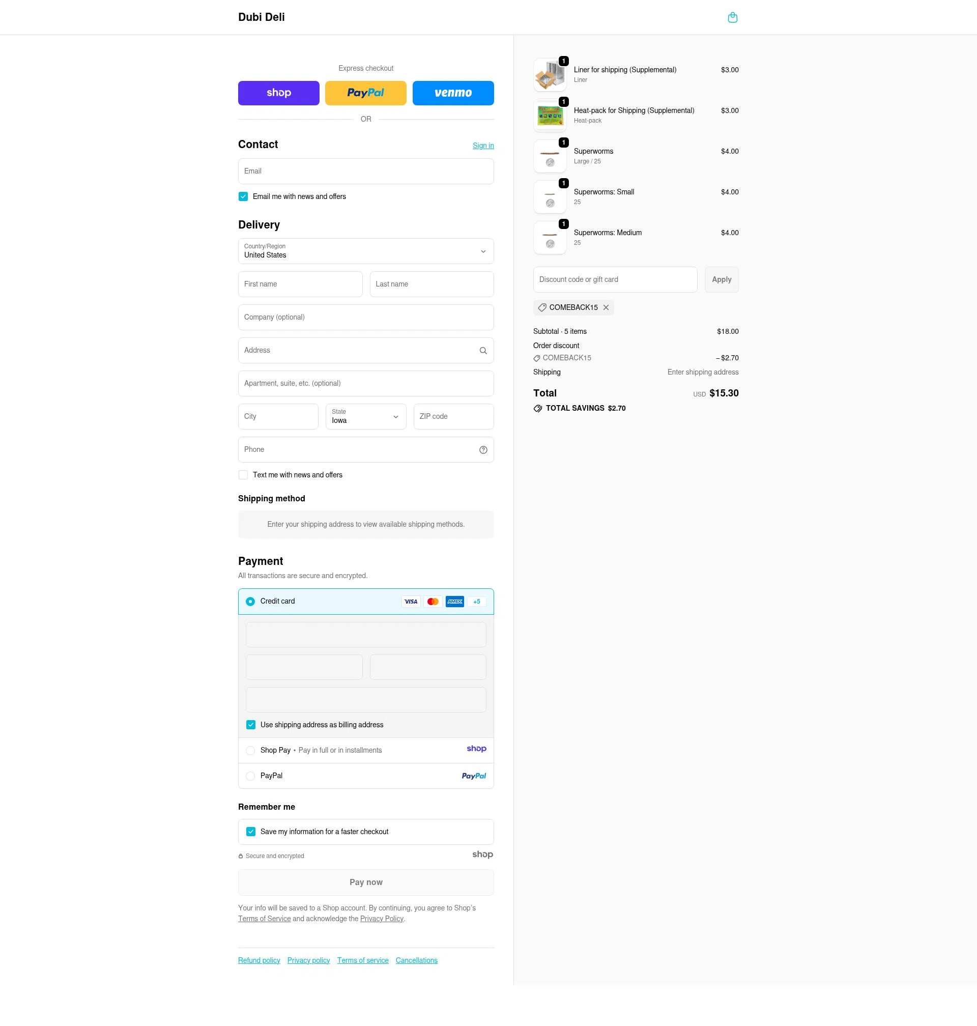 Dubi Deli checkout page showing Dubi Deli discount code box | Screenshot taken by SimplyCodes community member on Jan 18, 2026
