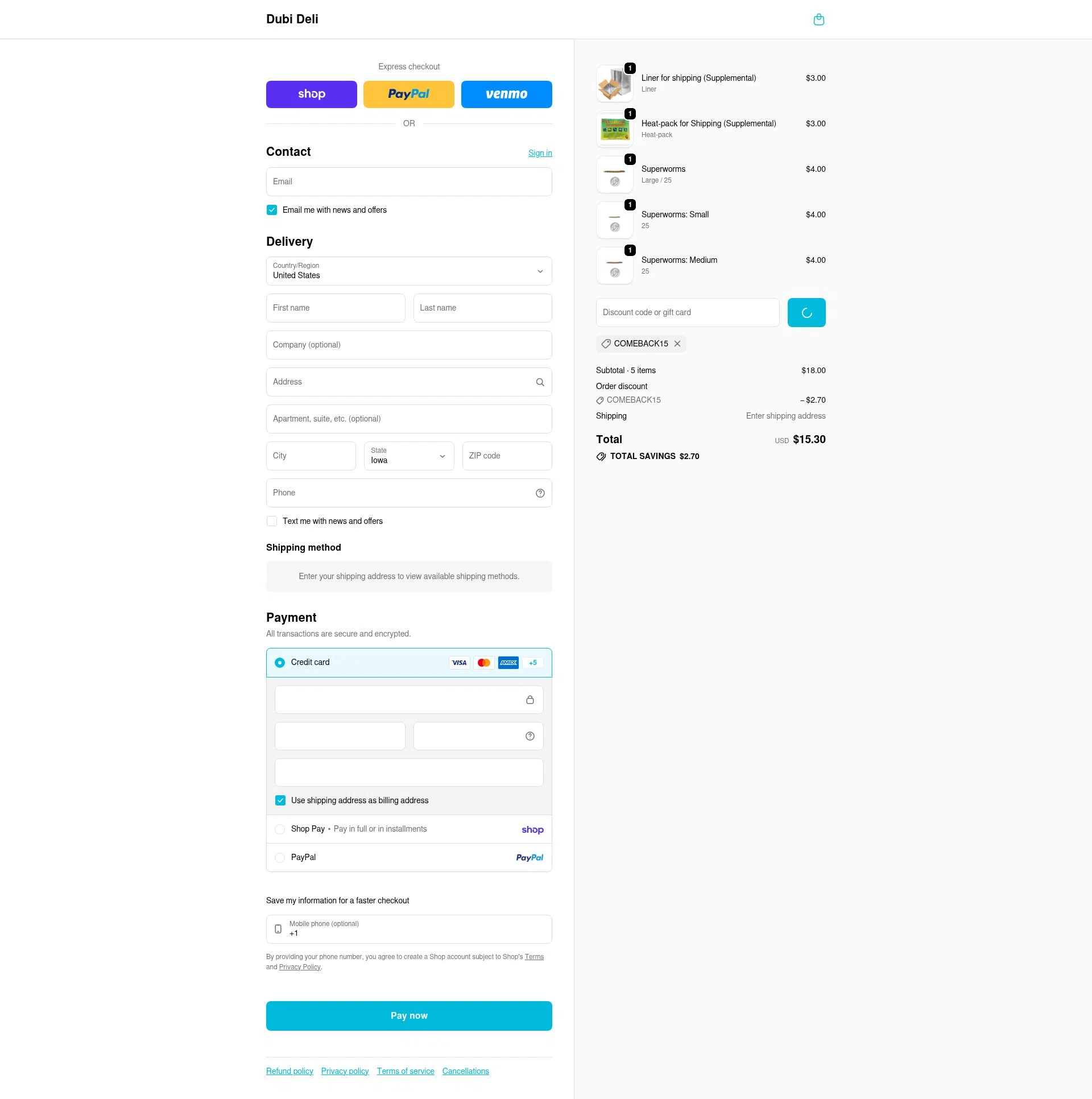 Dubi Deli checkout page showing Dubi Deli discount code box | Screenshot taken by SimplyCodes community member on Feb 5, 2026