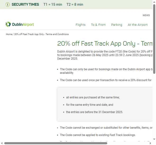 Dublin Airport checkout page showing Dublin Airport promo code box | Screenshot taken by SimplyCodes community member on May 26, 2025
