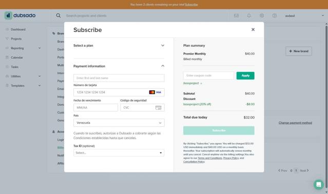Dubsado checkout page showing Dubsado coupon code box | Screenshot taken by SimplyCodes community member on Sep 14, 2025