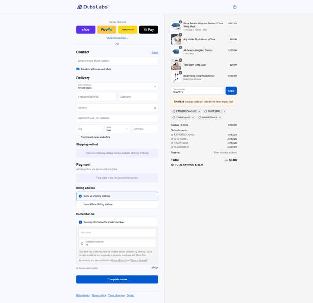 Dubslabs checkout page showing Dubslabs coupon code box | Screenshot taken by SimplyCodes community member on Sep 10, 2025