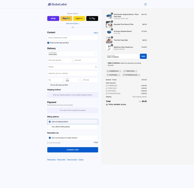 Dubslabs checkout page showing Dubslabs coupon code box | Screenshot taken by SimplyCodes community member on Sep 10, 2025