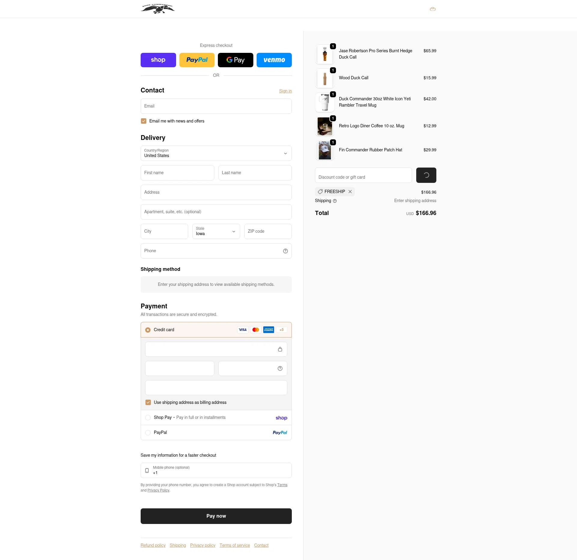 Duck Commander checkout page showing Duck Commander promo code box | Screenshot taken by SimplyCodes community member on Feb 14, 2026