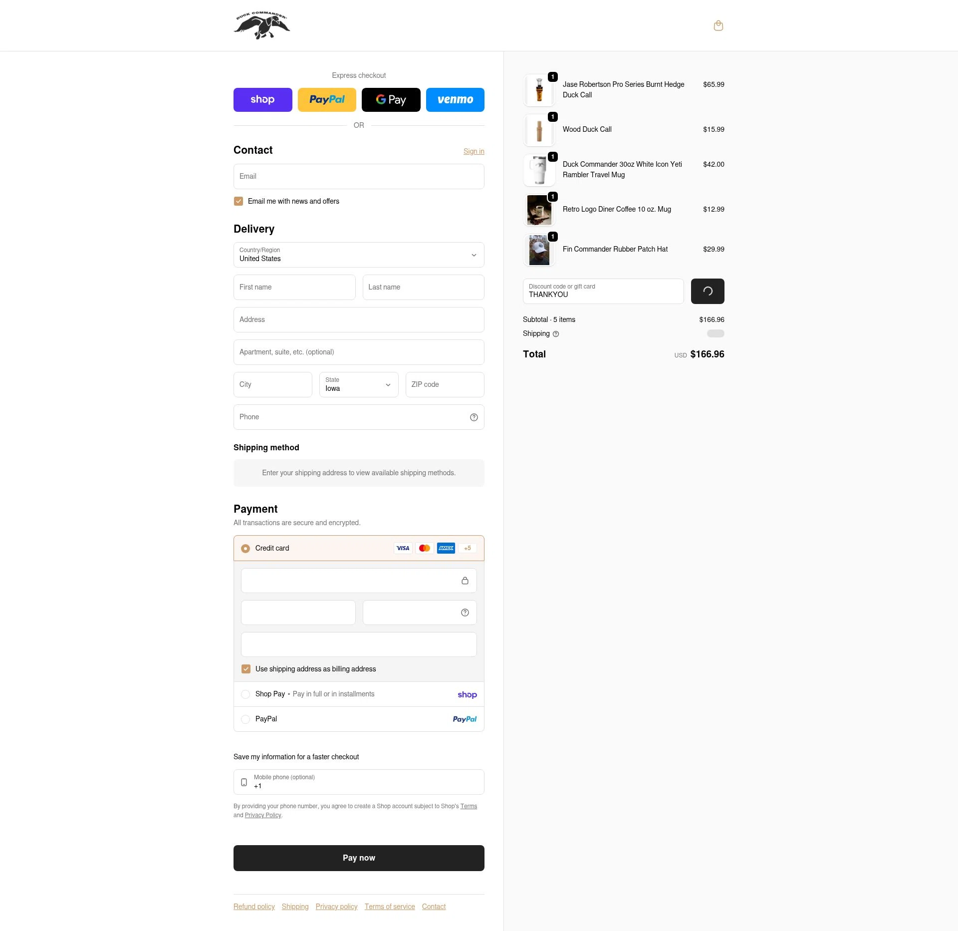 Duck Commander checkout page showing Duck Commander promo code box | Screenshot taken by SimplyCodes community member on Feb 14, 2026