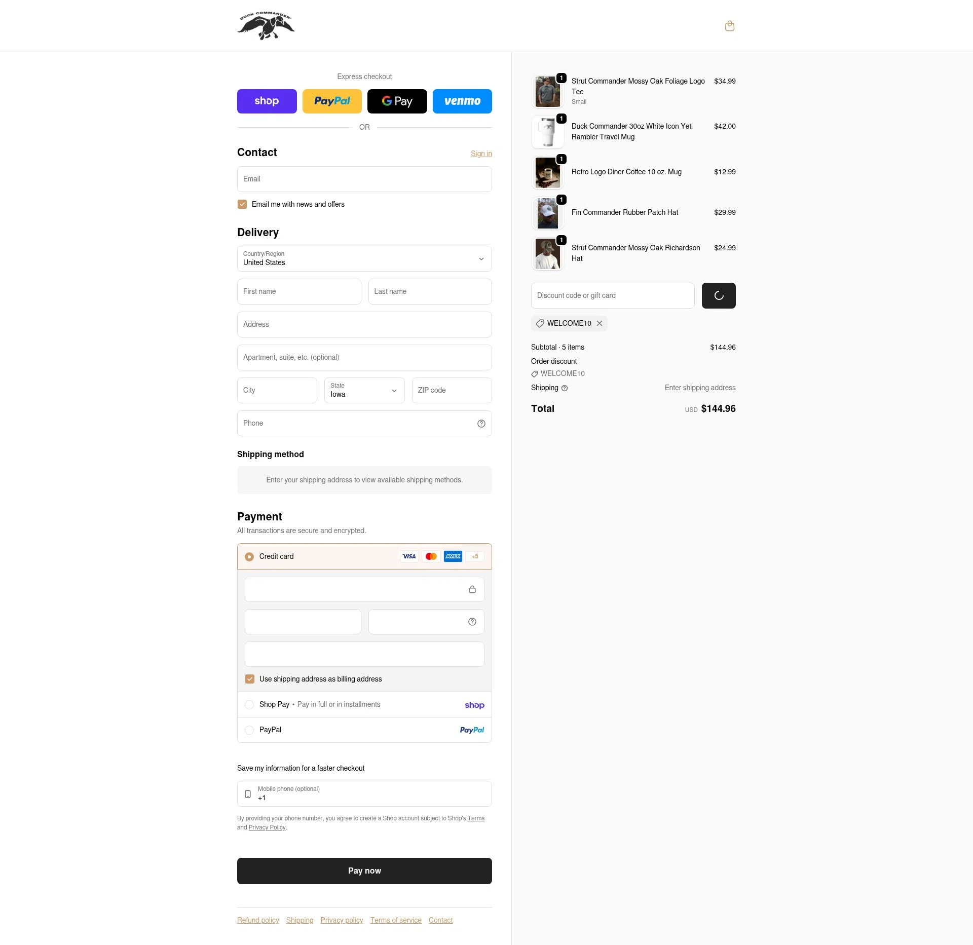 Duck Commander checkout page showing Duck Commander promo code box | Screenshot taken by SimplyCodes community member on Feb 18, 2026