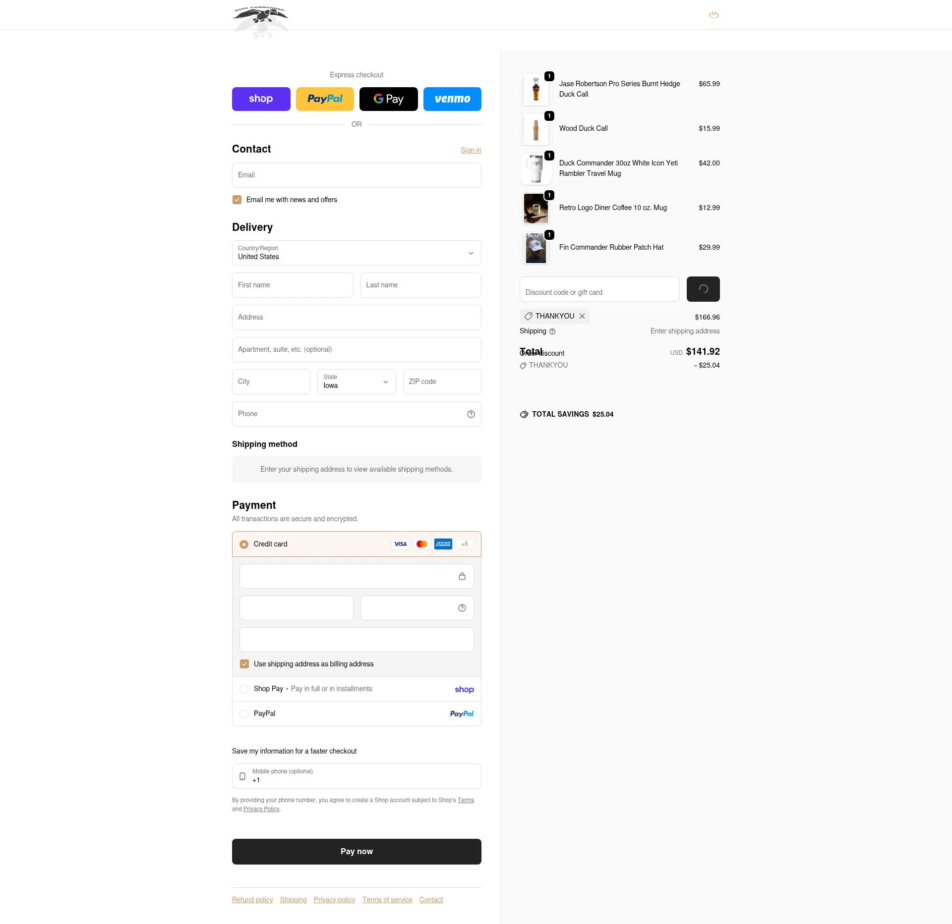 Duck Commander checkout page showing Duck Commander promo code box | Screenshot taken by SimplyCodes community member on Feb 10, 2026