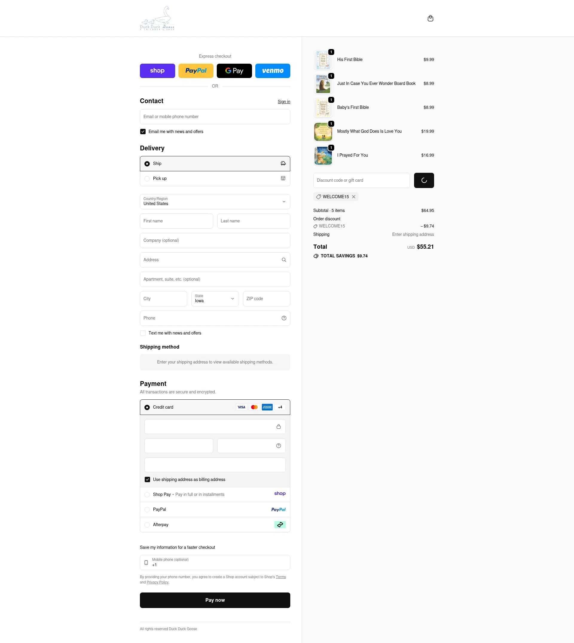 Duck Duck Goose checkout page showing Duck Duck Goose promo code box | Screenshot taken by SimplyCodes community member on Jan 12, 2026