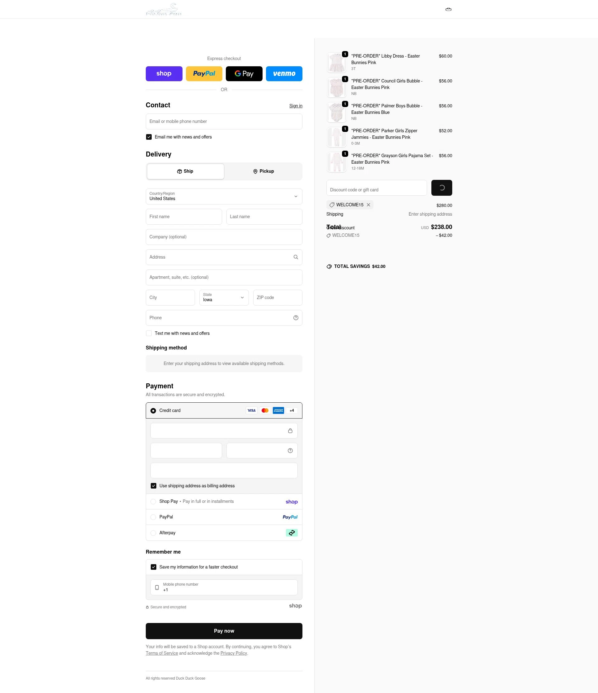 Duck Duck Goose checkout page showing Duck Duck Goose promo code box | Screenshot taken by SimplyCodes community member on Jan 22, 2026