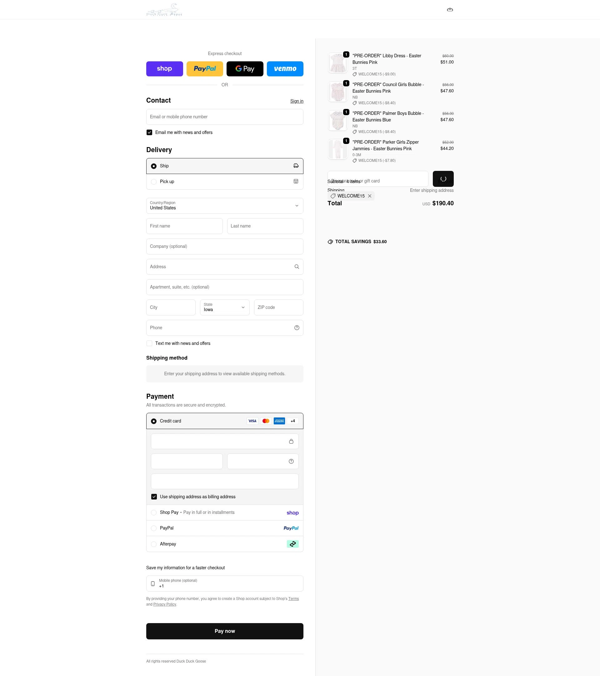 Duck Duck Goose checkout page showing Duck Duck Goose promo code box | Screenshot taken by SimplyCodes community member on Feb 5, 2026