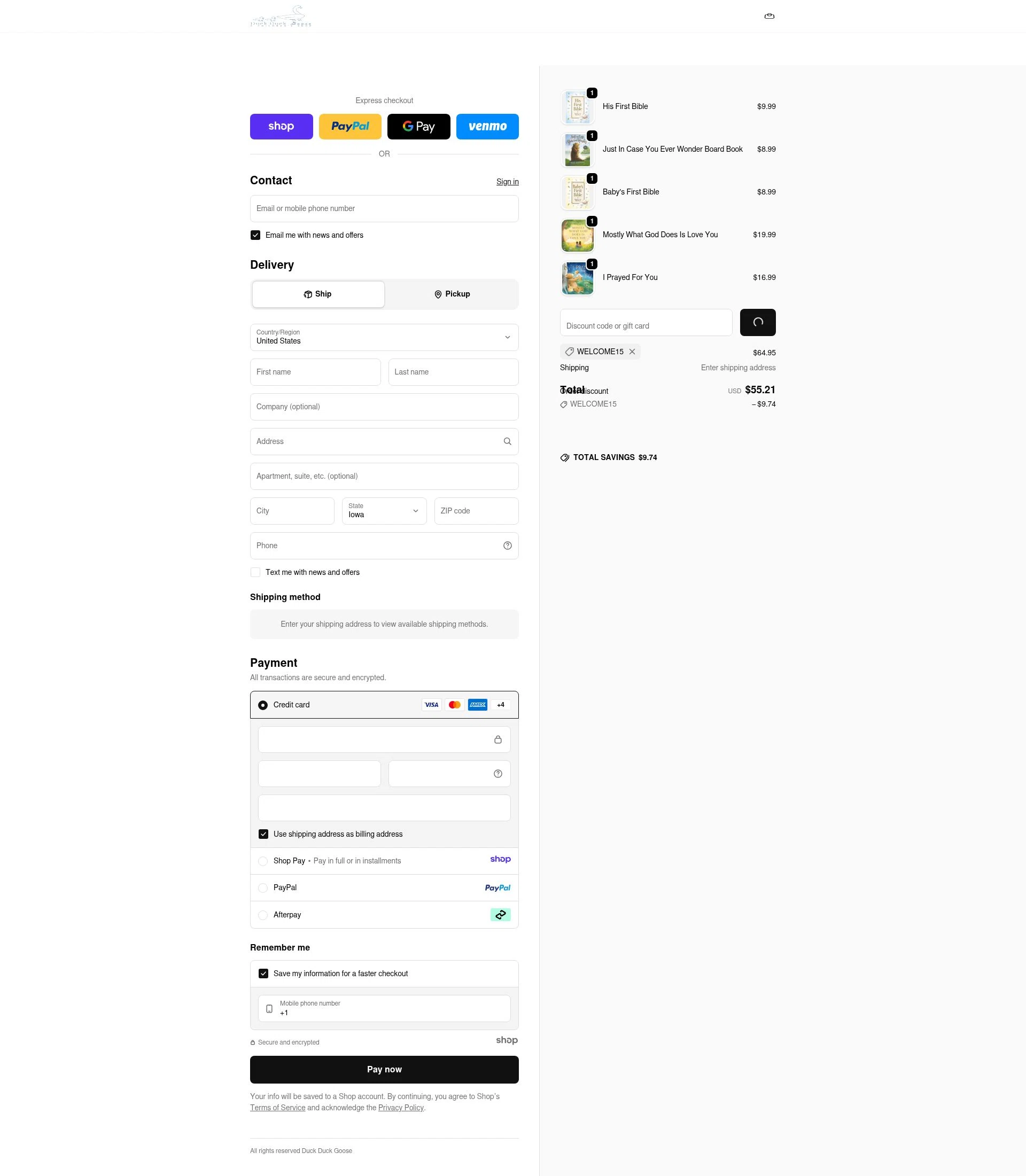 Duck Duck Goose checkout page showing Duck Duck Goose promo code box | Screenshot taken by SimplyCodes community member on Jan 17, 2026