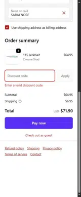 WELCOME25 coupon verification screenshot