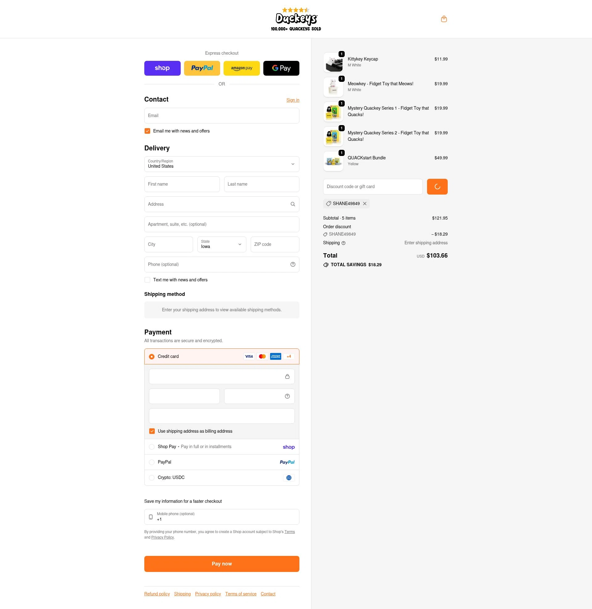 DuckeyCaps checkout page showing DuckeyCaps promo code box | Screenshot taken by SimplyCodes community member on Feb 10, 2026