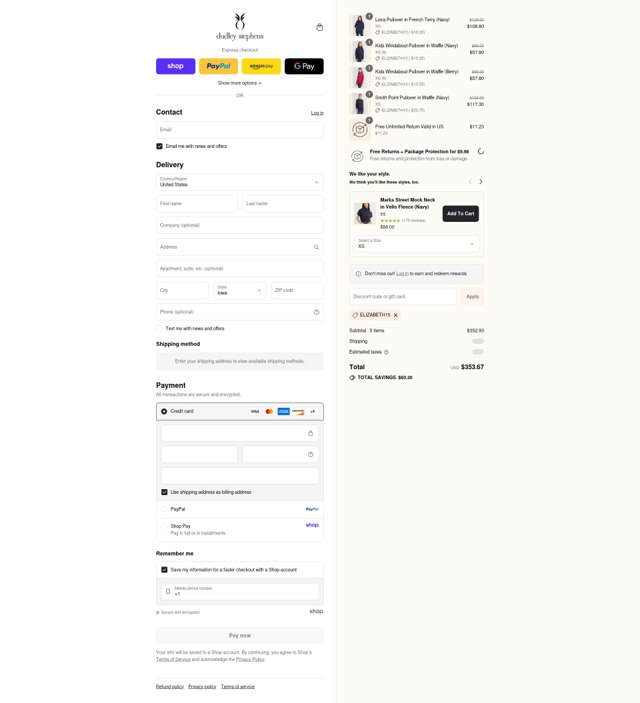 Dudley Stephens checkout page showing Dudley Stephens coupon code box | Screenshot taken by SimplyCodes community member on Aug 29, 2025