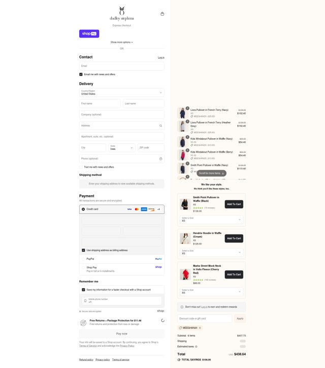 Dudley Stephens checkout page showing Dudley Stephens coupon code box | Screenshot taken by SimplyCodes community member on Aug 25, 2025