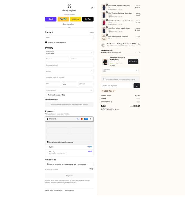 Dudley Stephens checkout page showing Dudley Stephens coupon code box | Screenshot taken by SimplyCodes community member on Sep 10, 2025