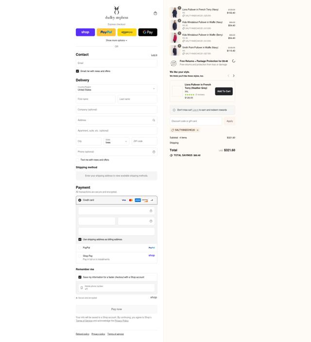 Dudley Stephens checkout page showing Dudley Stephens coupon code box | Screenshot taken by SimplyCodes community member on Sep 7, 2025