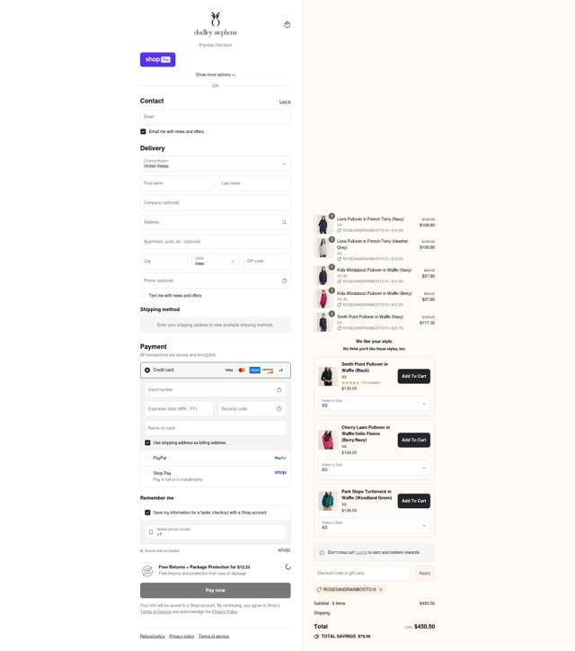 Dudley Stephens checkout page showing Dudley Stephens coupon code box | Screenshot taken by SimplyCodes community member on Aug 21, 2025
