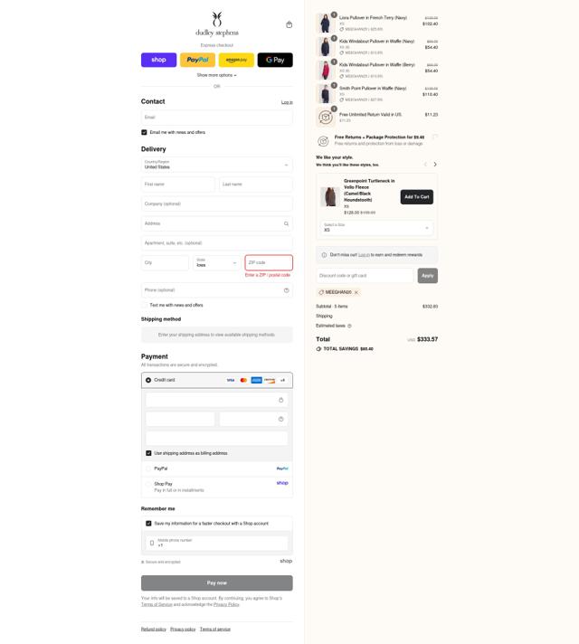 Dudley Stephens checkout page showing Dudley Stephens coupon code box | Screenshot taken by SimplyCodes community member on Sep 2, 2025