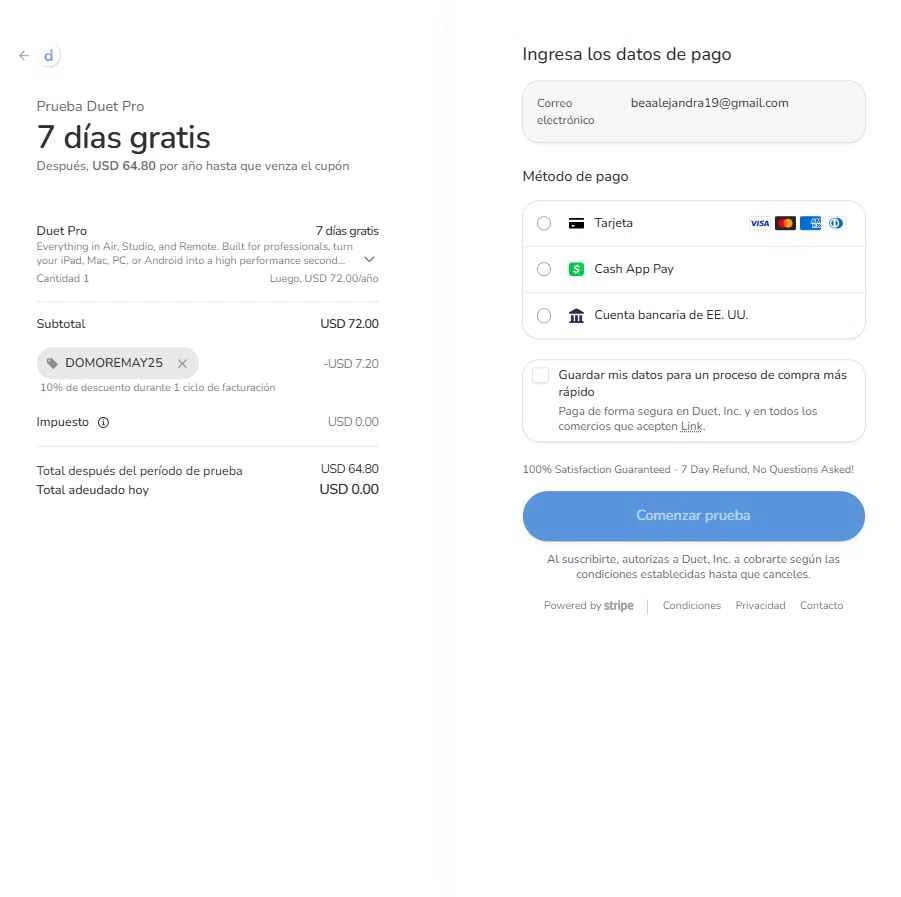 Duet Inc. checkout page showing Duet Inc. promo code box | Screenshot taken by SimplyCodes community member on Dec 19, 2025