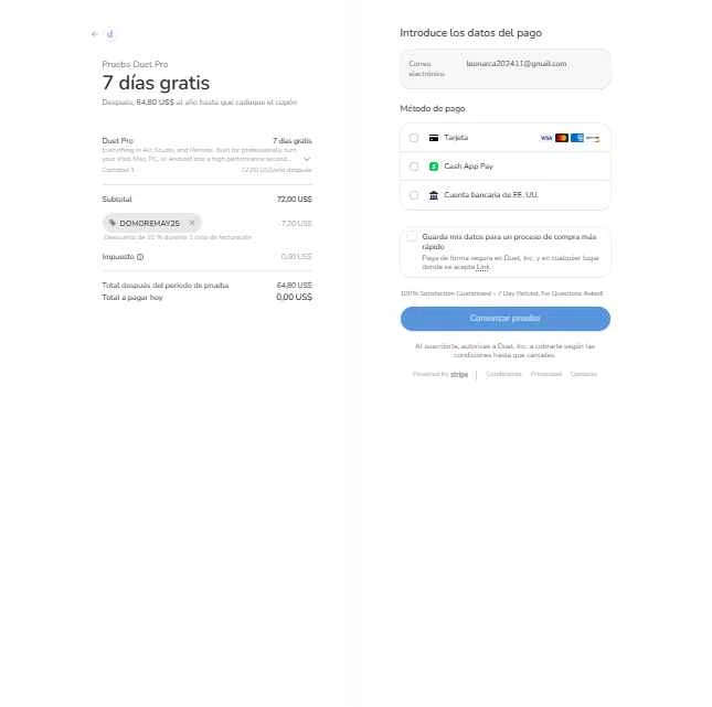 Duet Inc. checkout page showing Duet Inc. promo code box | Screenshot taken by SimplyCodes community member on Sep 15, 2025