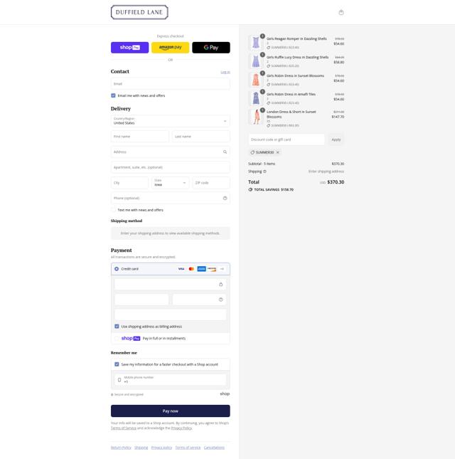 Duffield Lane checkout page showing Duffield Lane promo code box | Screenshot taken by SimplyCodes community member on Aug 9, 2025