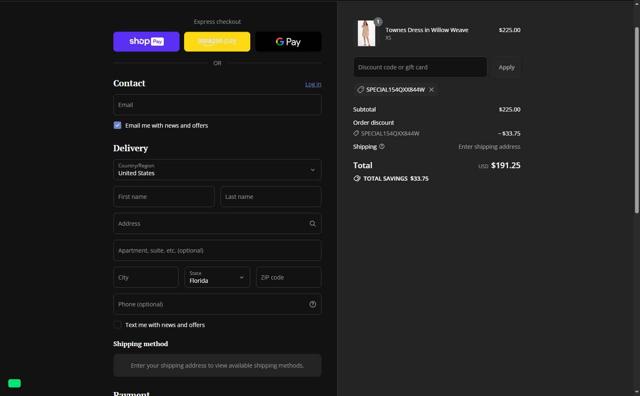 Duffield Lane checkout page showing Duffield Lane promo code box | Screenshot taken by SimplyCodes community member on Aug 14, 2025