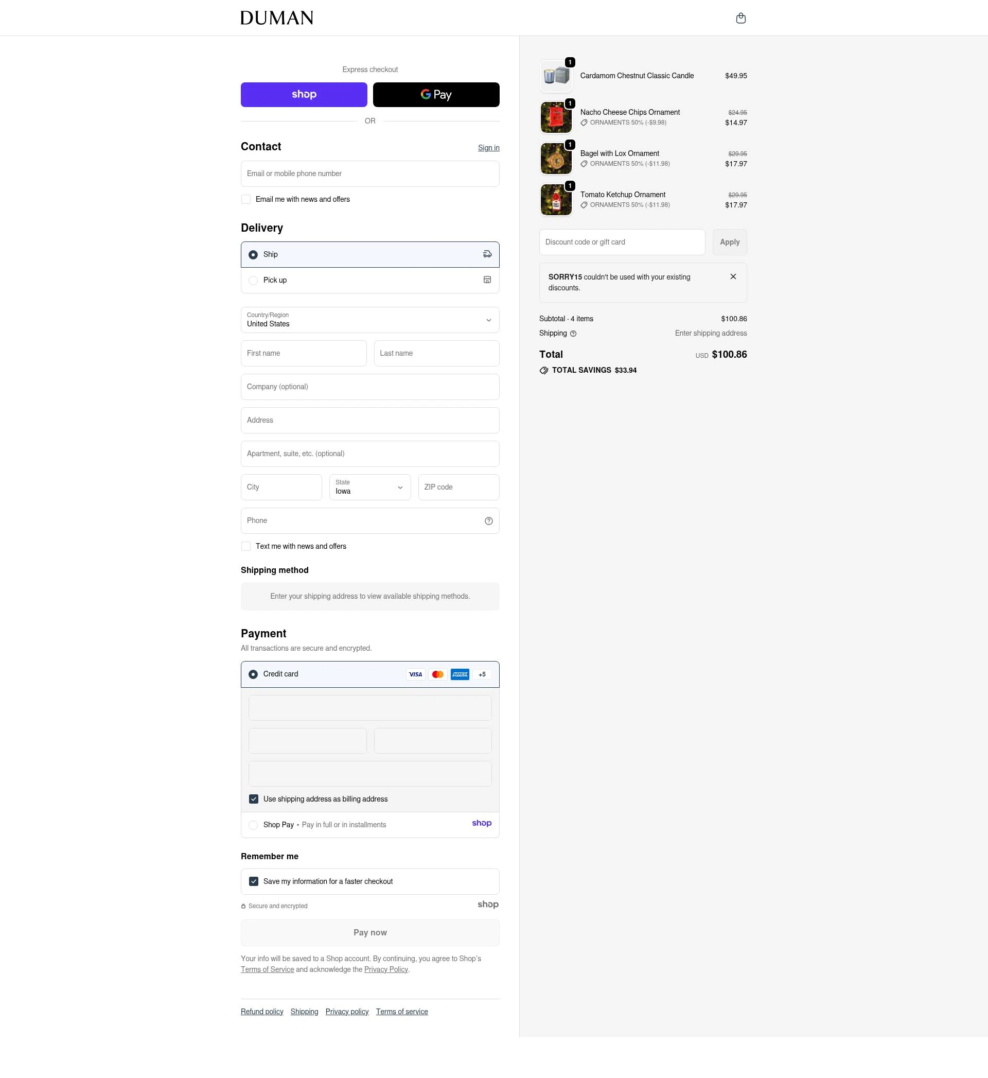Duman Home checkout page showing Duman Home promo code box | Screenshot taken by SimplyCodes community member on Jan 3, 2026