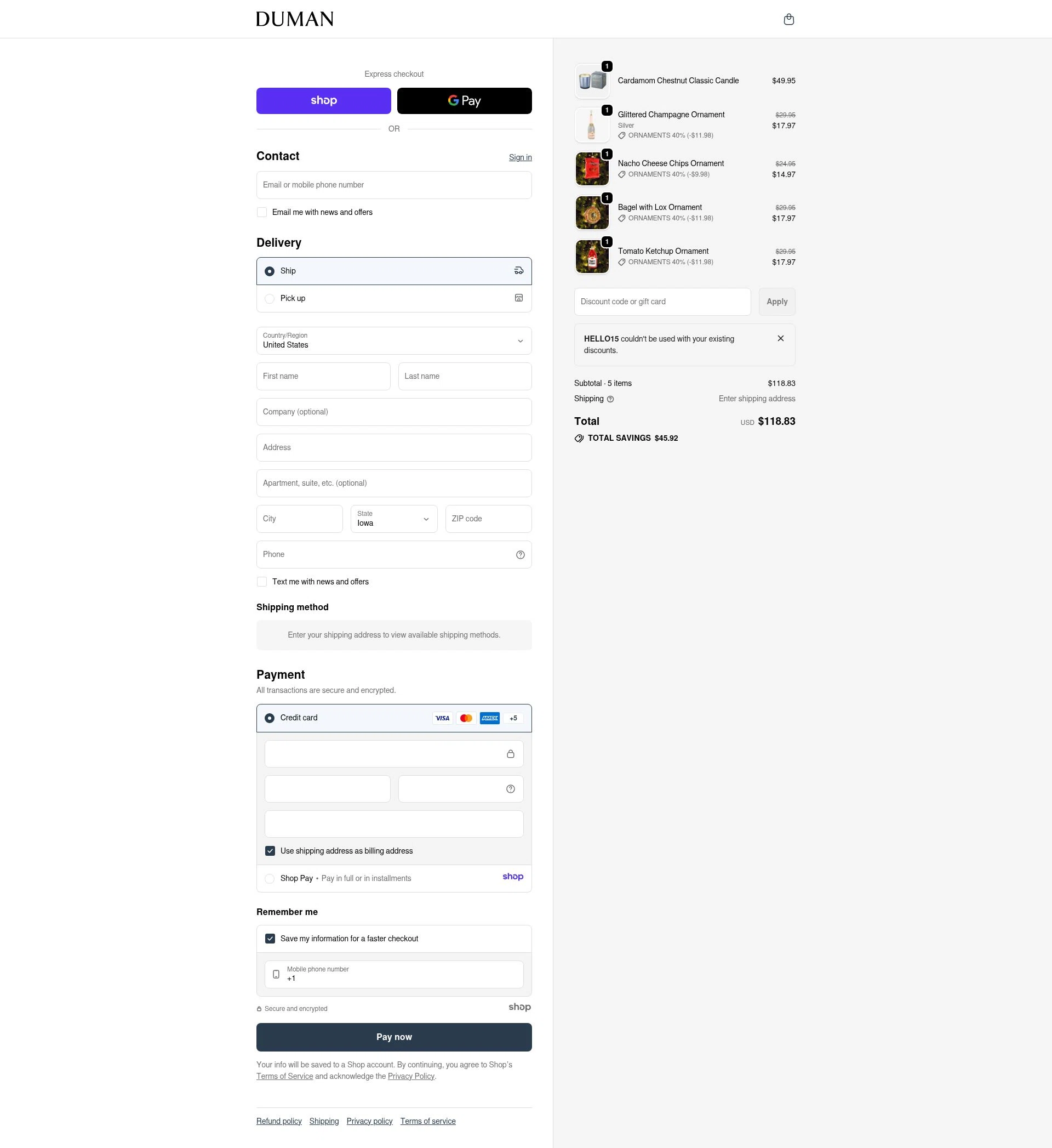 Duman Home checkout page showing Duman Home promo code box | Screenshot taken by SimplyCodes community member on Dec 29, 2025