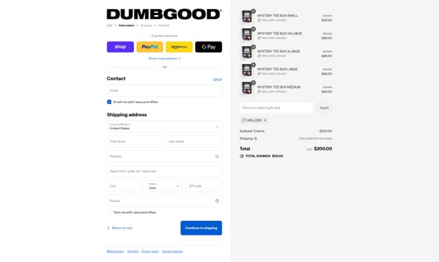 Dumbgood checkout page showing Dumbgood coupon code box | Screenshot taken by SimplyCodes community member on Aug 28, 2025
