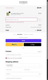 Dunedin Cashmere coupon verification screenshot