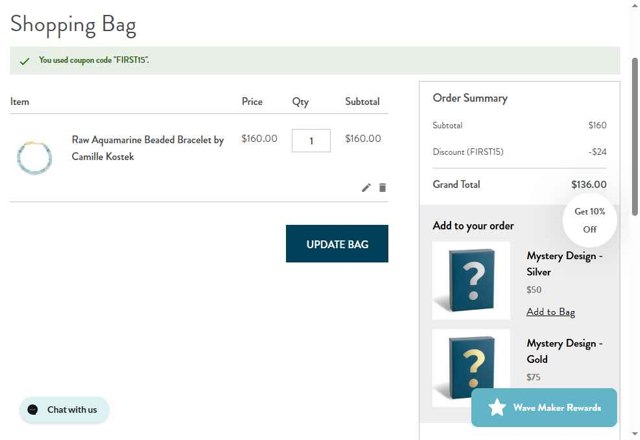 Dune Jewelry checkout page showing Dune Jewelry discount code box | Screenshot taken by SimplyCodes community member on Aug 25, 2025