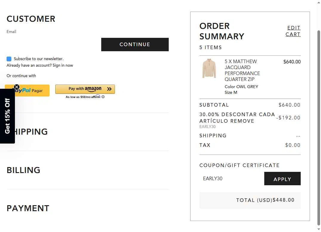 Dunning Golf checkout page showing Dunning Golf coupon code box | Screenshot taken by SimplyCodes community member on Nov 11, 2025