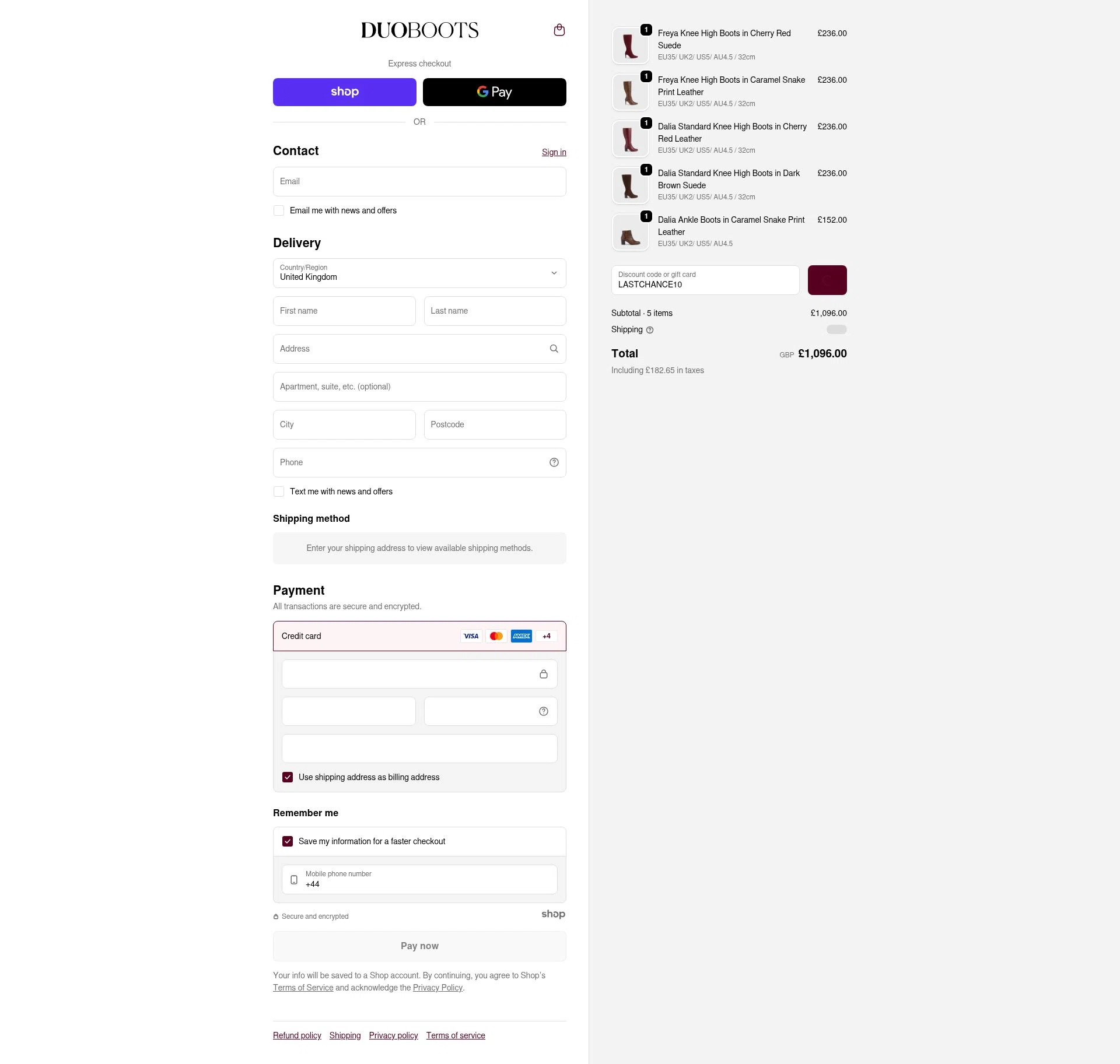 Duo Boots checkout page showing Duo Boots discount code box | Screenshot taken by SimplyCodes community member on Jan 1, 2026