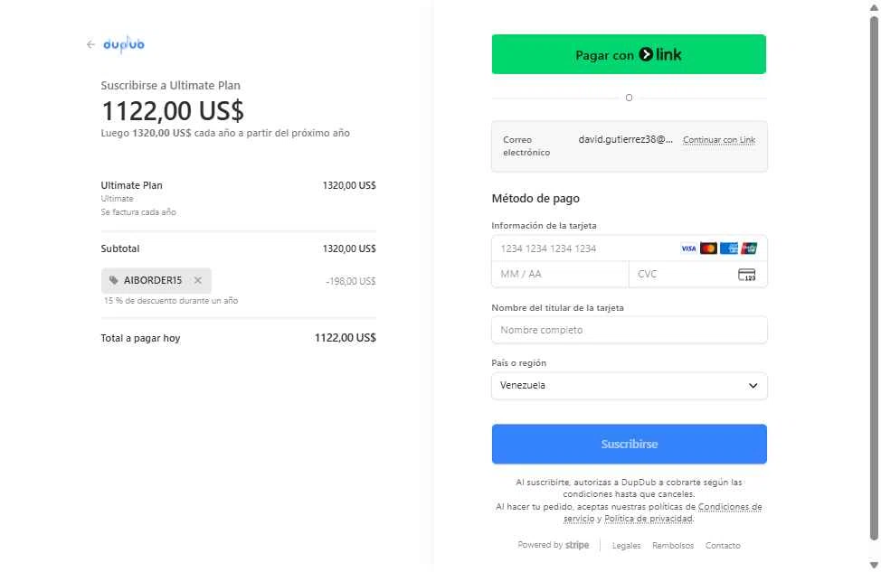 DupDub checkout page showing DupDub promo code box | Screenshot taken by SimplyCodes community member on Oct 14, 2025