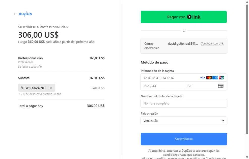DupDub checkout page showing DupDub promo code box | Screenshot taken by SimplyCodes community member on Oct 13, 2025