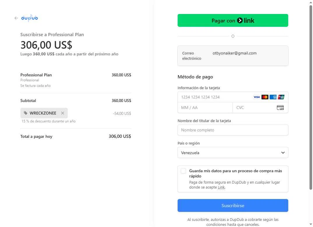 DupDub checkout page showing DupDub promo code box | Screenshot taken by SimplyCodes community member on Sep 14, 2025