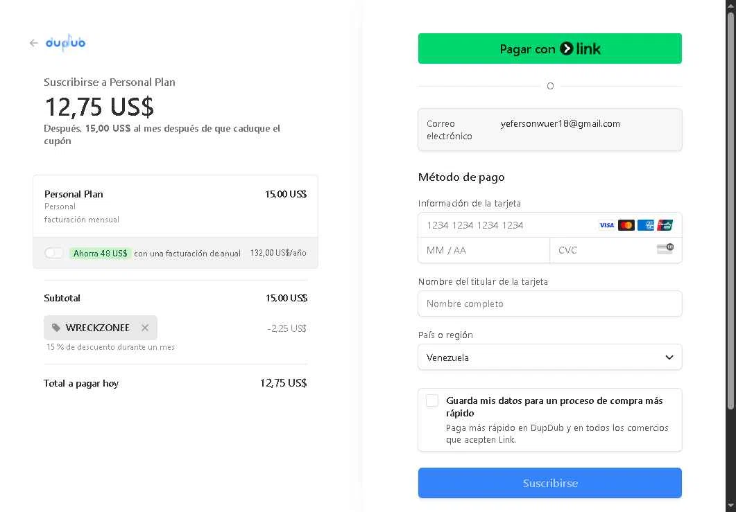 DupDub checkout page showing DupDub promo code box | Screenshot taken by SimplyCodes community member on Aug 16, 2025
