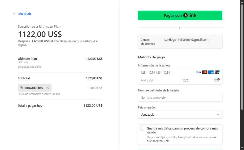 DupDub checkout page showing DupDub promo code box | Screenshot taken by SimplyCodes community member on Aug 17, 2025