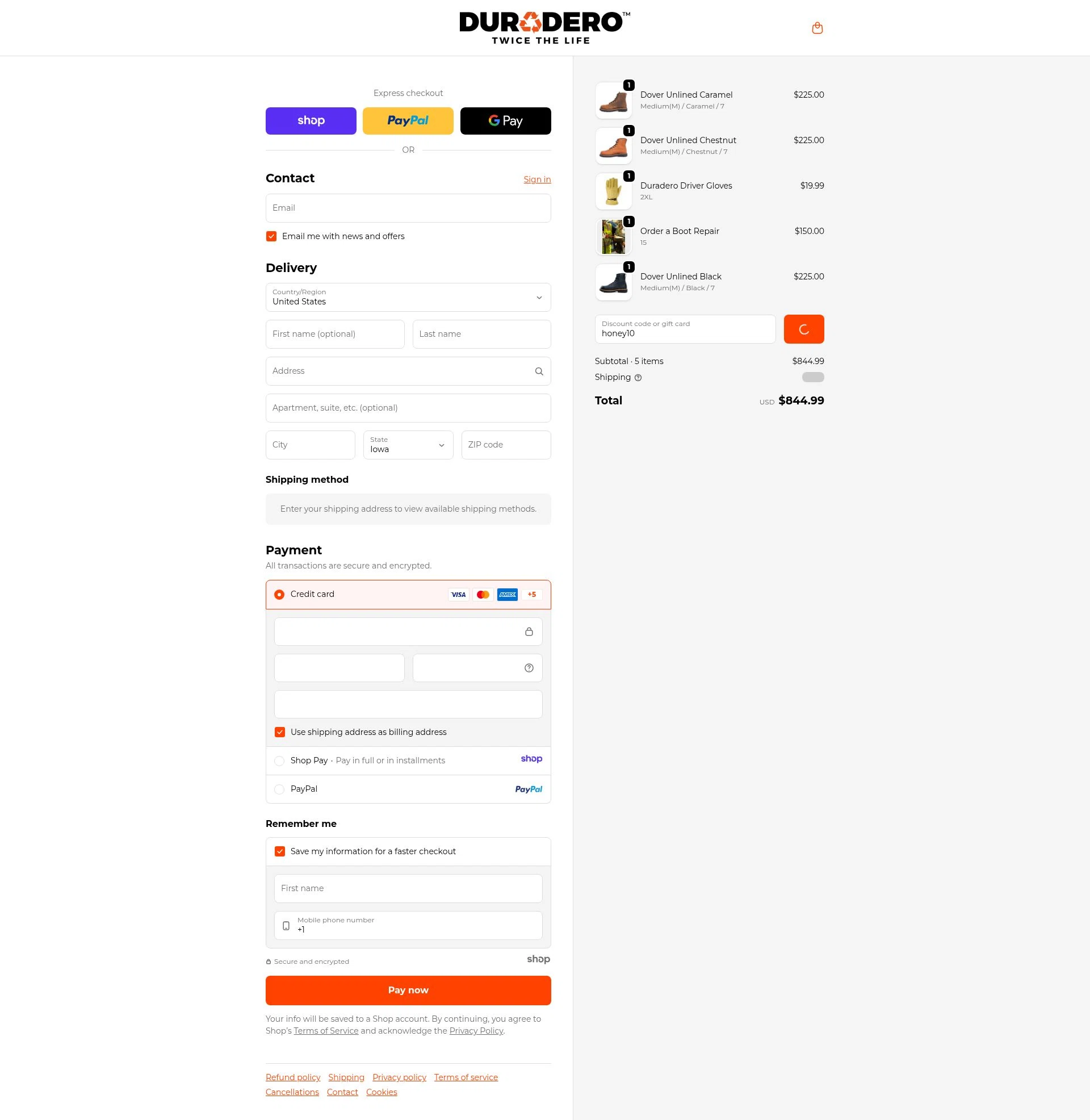 DURADERO checkout page showing DURADERO discount code box | Screenshot taken by SimplyCodes community member on Dec 18, 2025