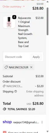 NAILSNCOLOUR coupon verification screenshot