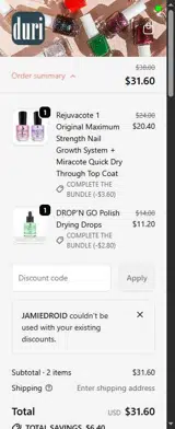 jamiedroid coupon verification screenshot
